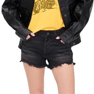 Free People We The Free Black Distressed Button Fly Raw Hem Denim Shorts
27